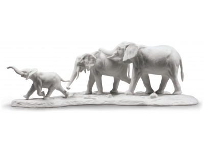 We Follow in Your Steps Elephants Sculpture. White