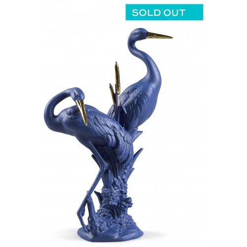 Courting Cranes Sculpture. Blue-Gold. Limited Edition 9