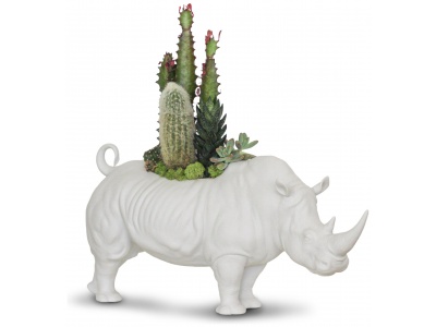 Rhino Garden Figurine. Matte White. Plant the Future