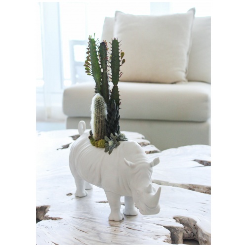 Rhino Garden Figurine. Matte White. Plant the Future 8