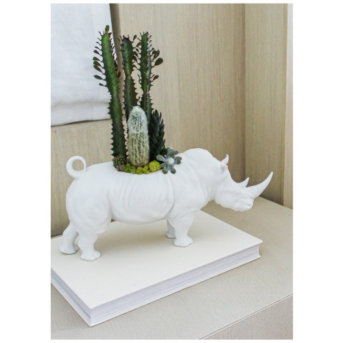 Rhino Garden Figurine. Matte White. Plant the Future 9