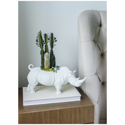 Rhino Garden Figurine. Matte White. Plant the Future 10