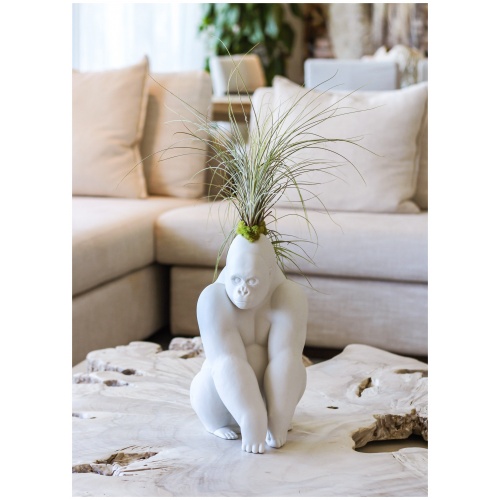 Gorilla with Airplants Figurine. Matte White-h. Plant the Future 6