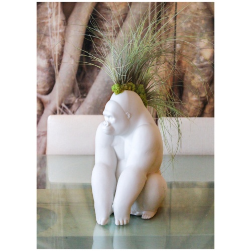 Gorilla with Airplants Figurine. Matte White-h. Plant the Future 8