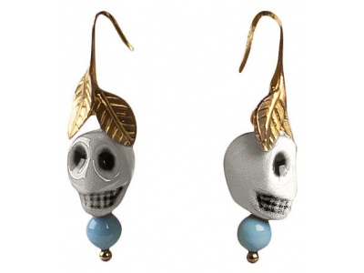 Frida Kahlo skull earrings. White