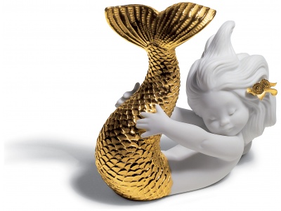 Playing at Sea Mermaid Figurine. Golden Lustre 3