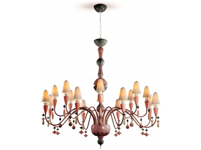 Ivy and Seed 16 Lights Chandelier. Large Flat Model. Red Coral (CE/UK)