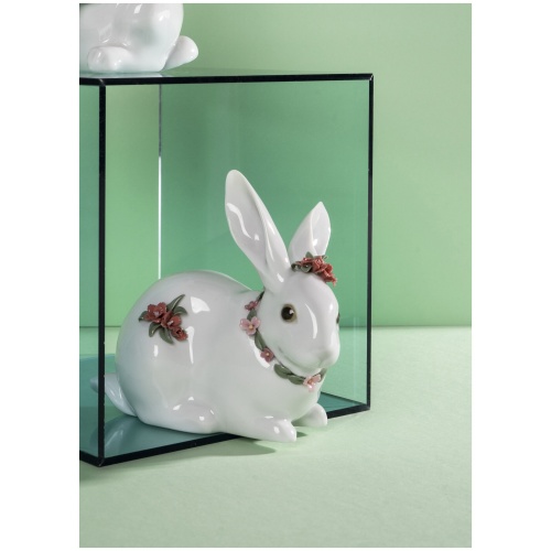 Sitting Bunny with Flowers Figurine 8