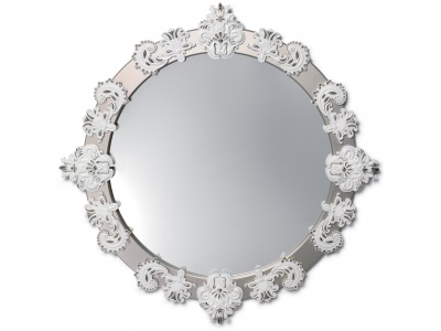 Round Large Wall Mirror. Silver Lustre and White. Limited Edition