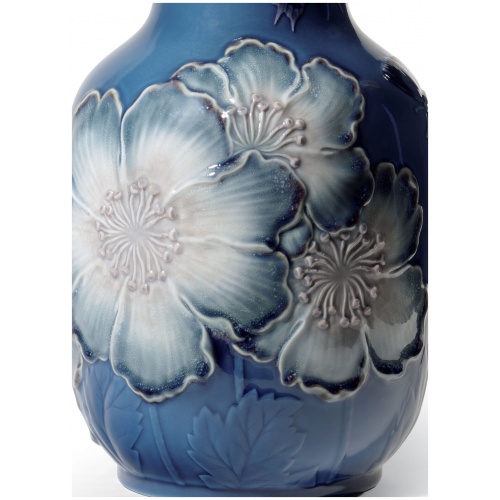 Poppy Flowers Tall Vase. Blue. Limited Edition 5