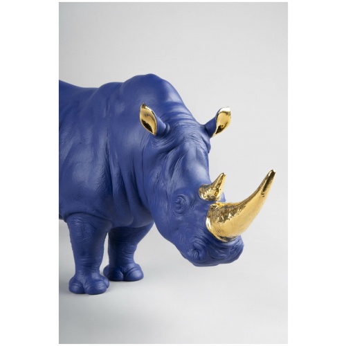 Rhino Sculpture. Blue-Gold. Limited Edition 7