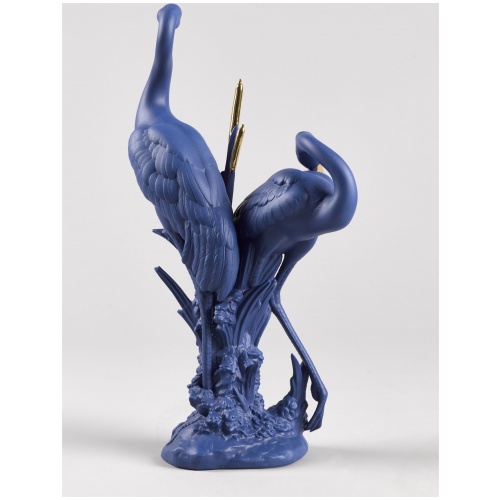 Courting Cranes Sculpture. Blue-Gold. Limited Edition 8