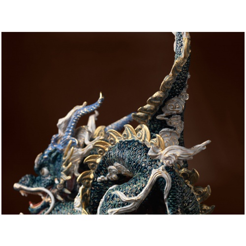 Great Dragon Sculpture. Golden Lustre and Blue. Limited Edition 8