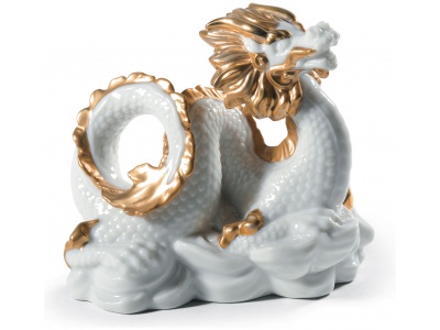 The Dragon Sculpture. Golden Lustre and White 3