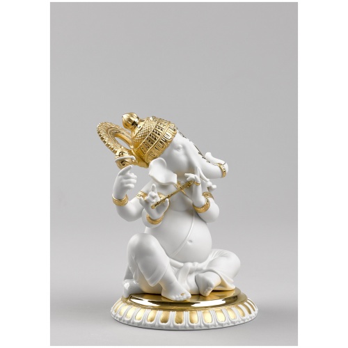 Bansuri Ganesha Figurine. Golden Lustre 9