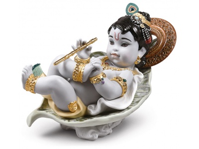 Krishna on Leaf Figurine