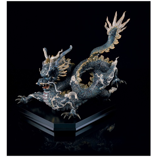 Great Dragon Sculpture. Golden Lustre and Blue. Limited Edition 11