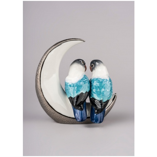 Fly Me to The Moon Birds Figurine. Silver Lustre 6