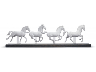 Galloping Herd Horses Figurine. White