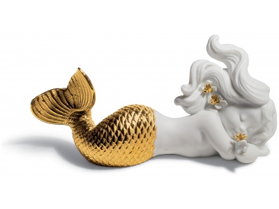 Day Dreaming at Sea Mermaid Figurine. Golden Lustre