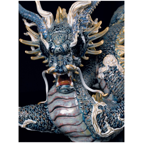 Great Dragon Sculpture. Golden Lustre and Blue. Limited Edition 5