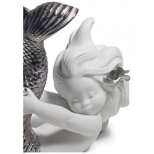 Playing at Sea Mermaid Figurine. Silver Lustre 5