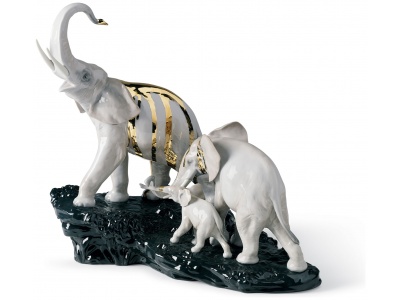 Celebration Elephants on Black Rock Figurine