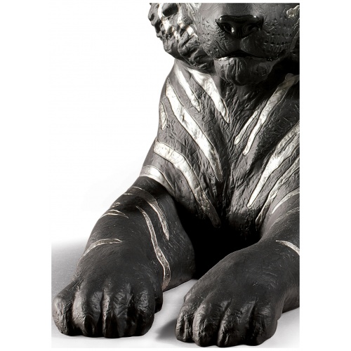 Tiger Figurine. Silver Lustre and Black 6