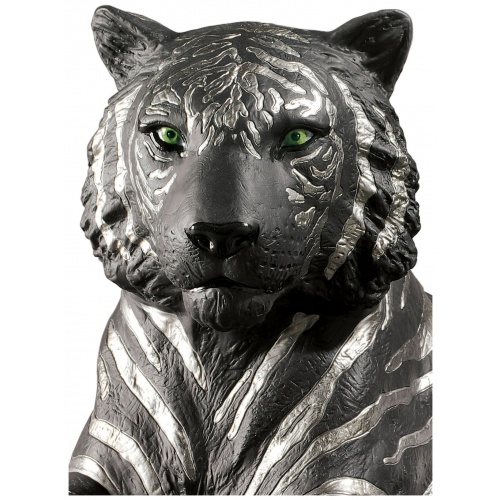 Tiger Figurine. Silver Lustre and Black 5