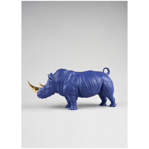 Rhino Sculpture. Blue-Gold. Limited Edition 6