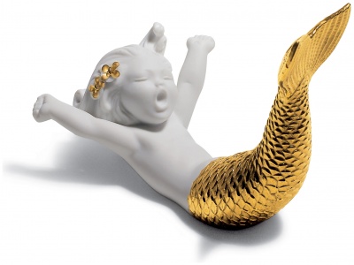 Waking up at Sea Mermaid Figurine. Golden Lustre