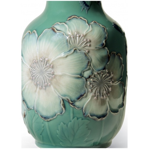 Poppy Flowers Tall Vase. Green. Limited Edition 5