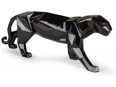 Panther Figurine. Glazed Black