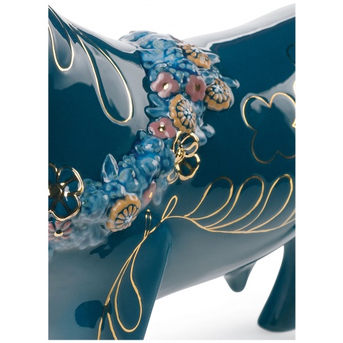 Flower Bedecked Bull Figurine. Limited Edition 5