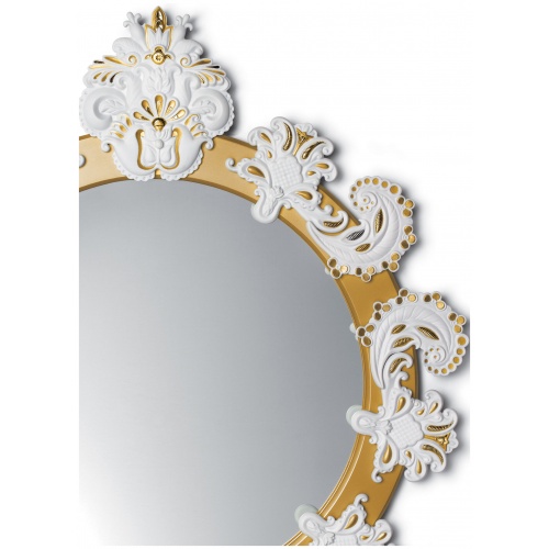 Round Wall Mirror. Golden Lustre and White. Limited Edition 5