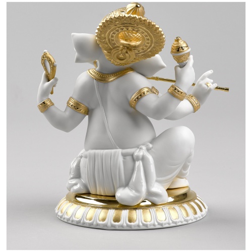 Bansuri Ganesha Figurine. Golden Lustre 8