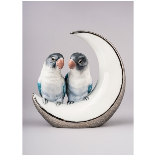 Fly Me to The Moon Birds Figurine. Silver Lustre 9