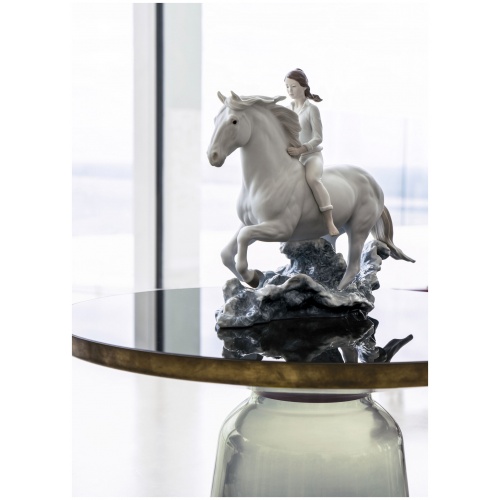 Riding her horse on the seashore Horse & Woman Figurine 9