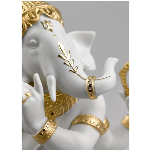 Bansuri Ganesha Figurine. Golden Lustre 14