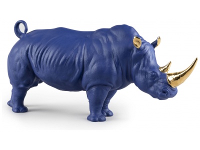 Rhino Sculpture. Blue-Gold. Limited Edition