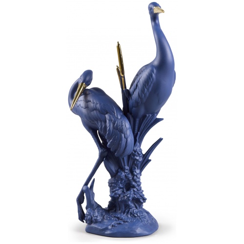 Courting Cranes Sculpture. Blue-Gold. Limited Edition 6