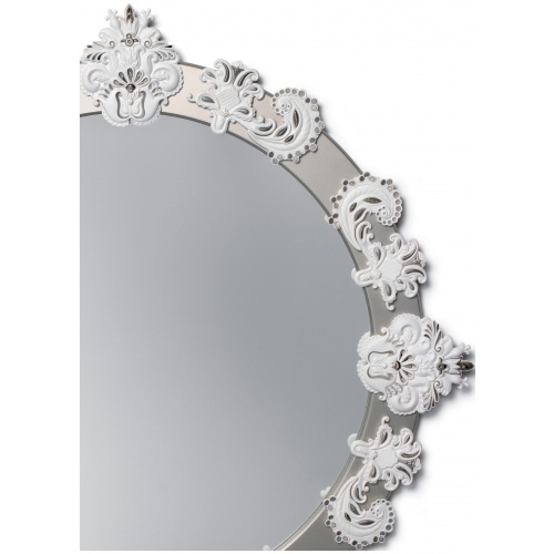 Round Large Wall Mirror. Silver Lustre and White. Limited Edition 5