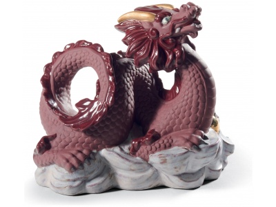 The Dragon Sculpture. Golden Lustre and Red