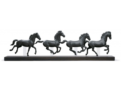 Galloping Herd Horses Figurine. Black