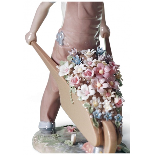 Wheelbarrow with Flowers Boy Figurine 5