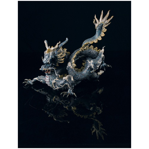 Great Dragon Sculpture. Golden Lustre and Blue. Limited Edition 12