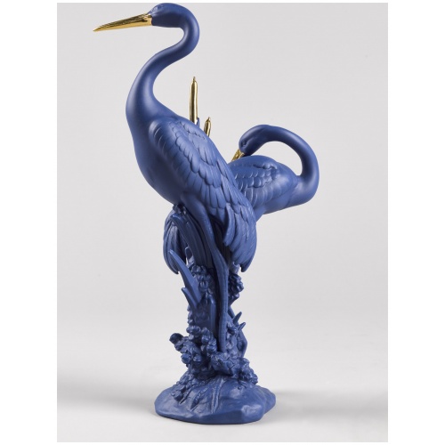 Courting Cranes Sculpture. Blue-Gold. Limited Edition 7