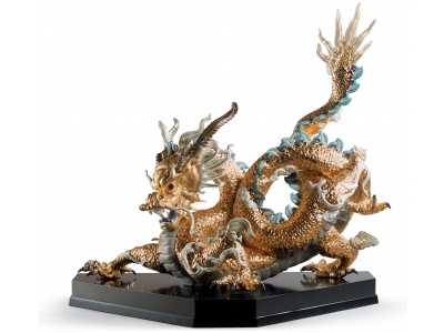 Great Dragon Sculpture. Limited Edition. Golden Lustre