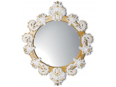 Round Wall Mirror. Golden Lustre and White. Limited Edition